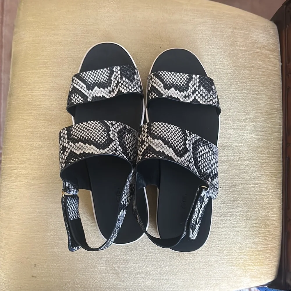 VINCE. Womens Black Snake Platform Comfort Wedge Leather Slingback Sandals 8.5